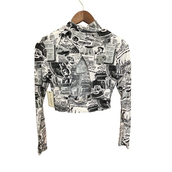 No Comment NY.LA Medium Womens Long Sleeve Newspaper Print Cropped Turtleneck To - Picture 6 of 7